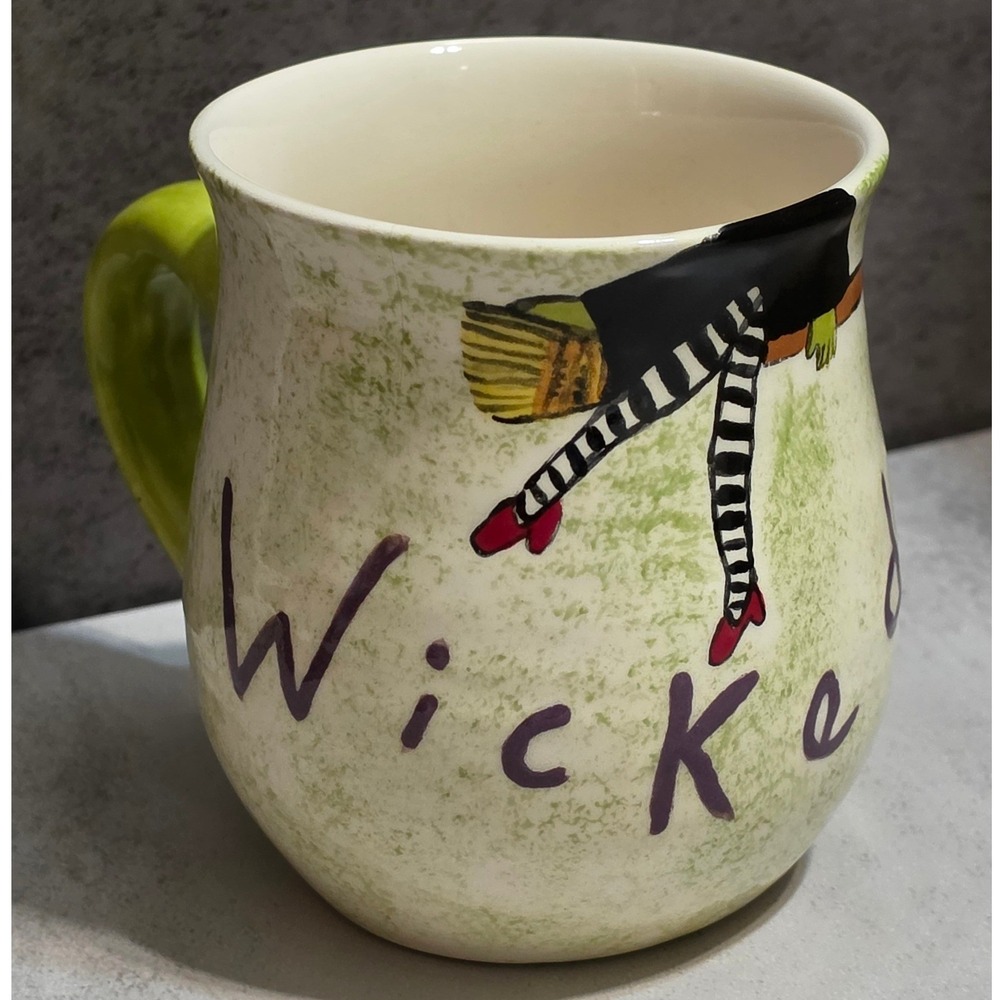 Wicked Witch Hand Painted Ceramic Coffee Mug Green Whimsical Halloween Cup